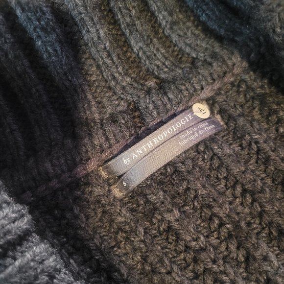 Anthropologie Deep V Cardigan Sweater Button Gray Carbon Oversized Chunky Knit - Picture 10 of 12
